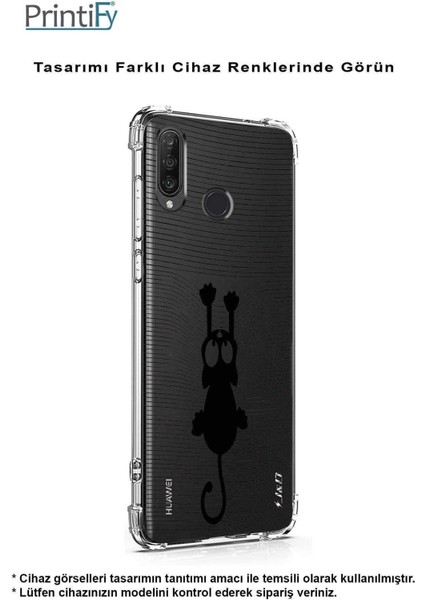 Huawei P20 Lite Köşe Korumalı Antişok Kapak Çizgi Kedi (Siyah) Tasarımlı Şeffaf Kılıf modelleri