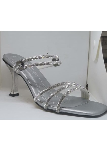 19508 Kadın Açık Taşlı Abiye Ayakkabı Gümüş