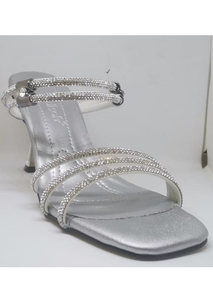 19508 Kadın Açık Taşlı Abiye Ayakkabı Gümüş fiyatları