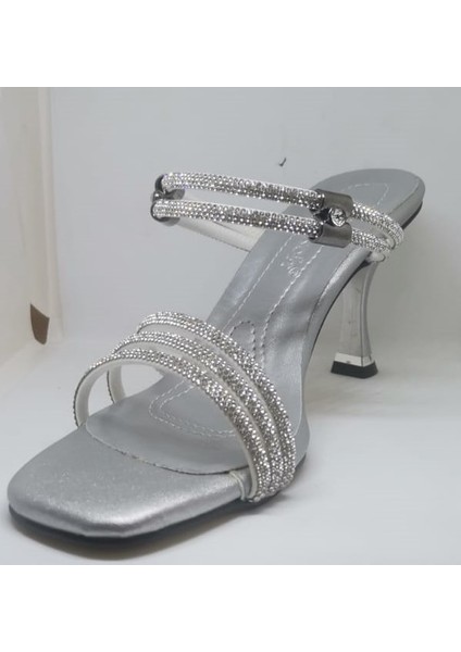 19508 Kadın Açık Taşlı Abiye Ayakkabı Gümüş modelleri