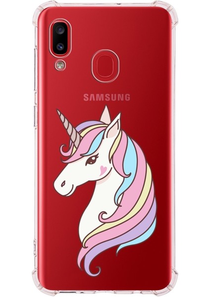 Samsung Galaxy A30 Uyumlu Köşe Korumalı Antişok Kapak Unicorn Tasarımlı Şeffaf Silikon Kılıf