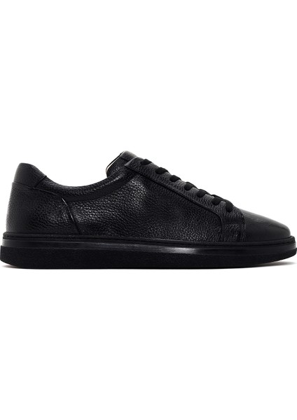 Erkek Siyah Bağcıklı Deri Sneaker