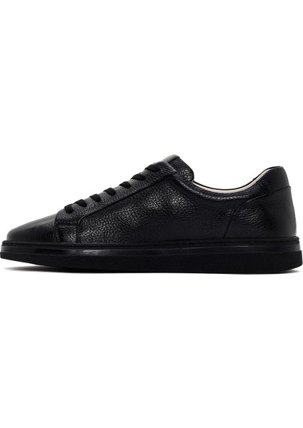 Erkek Siyah Bağcıklı Deri Sneaker