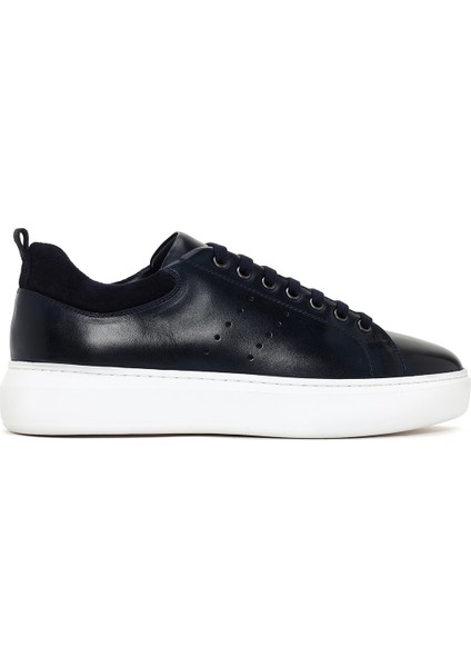 Erkek Lacivert Deri Sneaker
