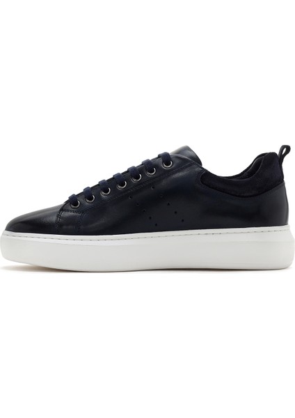 Erkek Lacivert Deri Sneaker
