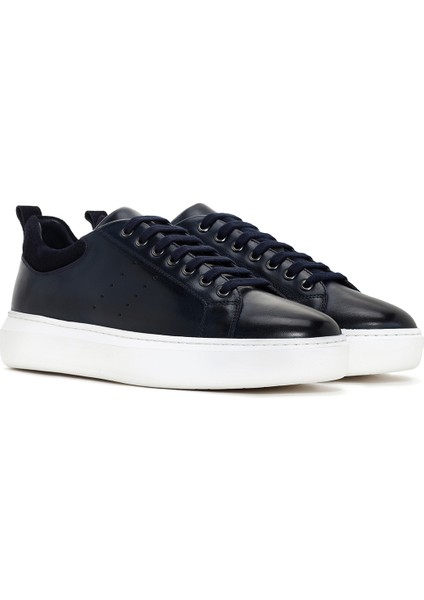 Erkek Lacivert Deri Sneaker