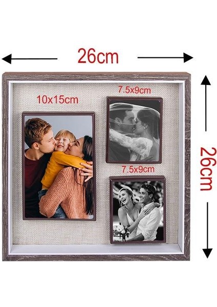 Kişiye Özel 3'lü Ahşap Kendinyap Fotoğraflı Magnet Çerçeve 26X26CM