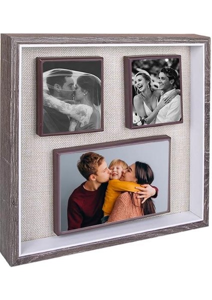 Kişiye Özel 3'lü Ahşap Kendinyap Fotoğraflı Magnet Çerçeve 26X26CM modelleri
