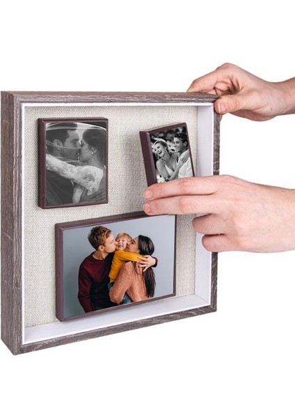 Kişiye Özel 3'lü Ahşap Kendinyap Fotoğraflı Magnet Çerçeve 26X26CM fırsatları