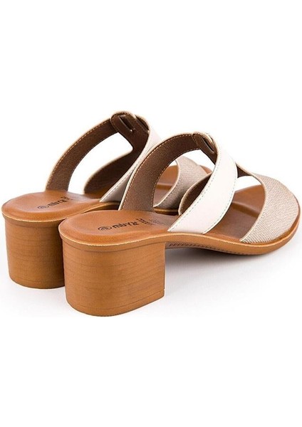 Ceria 31010-045 Topuklu Kadın Terlik Krem 36-40