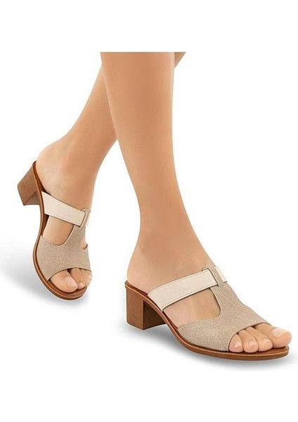 Ceria 31010-045 Topuklu Kadın Terlik Krem 36-40