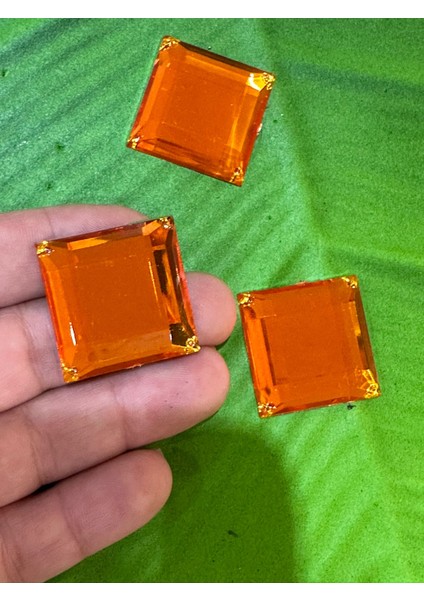 2x2 cm 3 Adet Kare Delikli Opal Turuncu Taş Giyim Dikiş Aksesuarı
