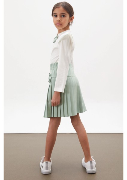 Yeşil Piliseli Etekli Uzun Kol Badili Kız Çocuk Elbise Takımı 17743 indirimleri