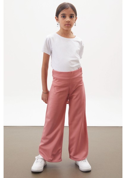 Pembe Yırtmaçlı Paça Kuşaklı Viskon Kumaş Kız Pantolon 18102 modelleri