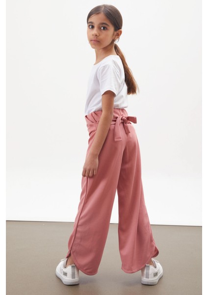 Pembe Yırtmaçlı Paça Kuşaklı Viskon Kumaş Kız Pantolon 18102 fırsatları
