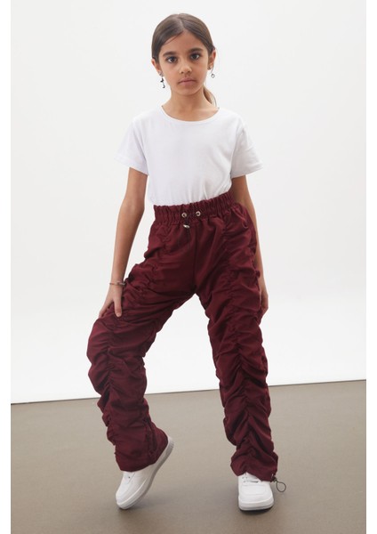 Bordo Şerit Dikişli Kız Paraşüt Pantolon 18200 fiyatları