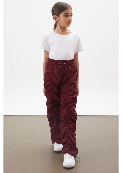 Bordo Şerit Dikişli Kız Paraşüt Pantolon 18200 modelleri
