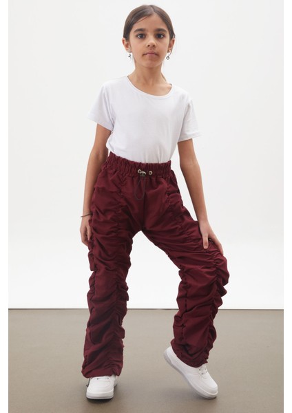 Bordo Şerit Dikişli Kız Paraşüt Pantolon 18200 fırsatları