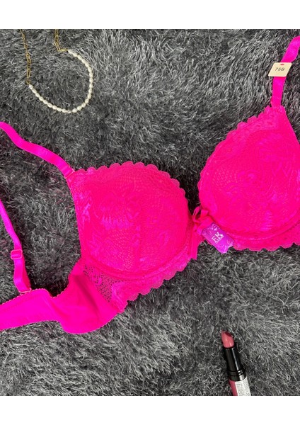 Barbie Pembe Double Push-up Dantelli Balenli İthal Sütyen -244