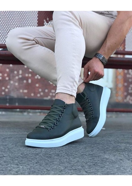 Afrodit Giyim CLZ947 CZ032 Haki Bağcıklı Sneakers  Yarım Bilek Bot