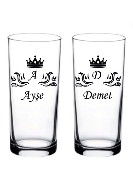 Blackbonds Kişiye Özel Taçlı Isim Baskılı Rakı ve Meşrubat Bardağı
