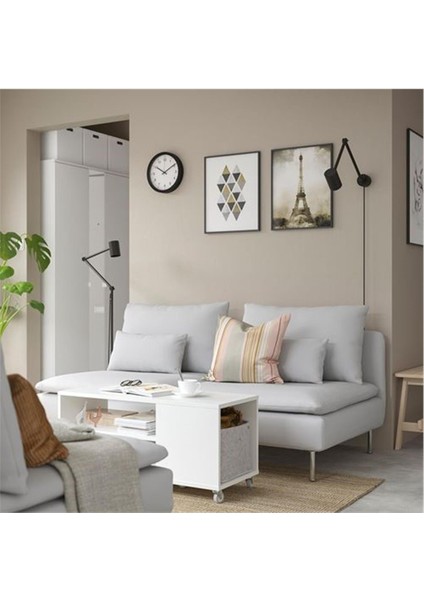 Vıhals Tekerlekli Beyaz Renk Orta Sehpa 91X37 cm Depolama Alanlı