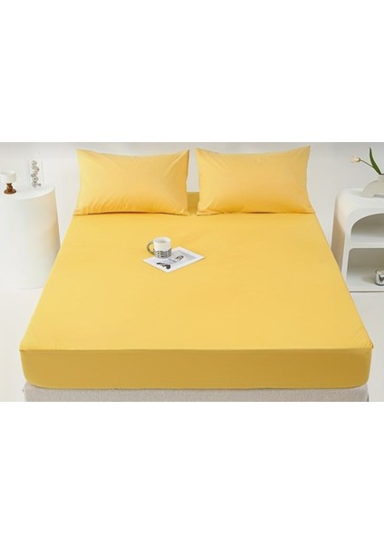 Ranforce Pamuklu Sarı Yastık Kılıflı Lastikli Çarşaf Takımı 160 x 200