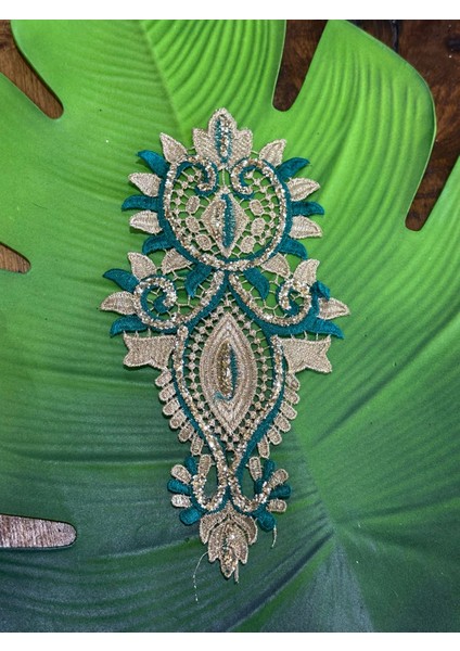 25X13 cm Nakış Işleme Parlak Varaklı Otantik Aplike Güpür Aplike