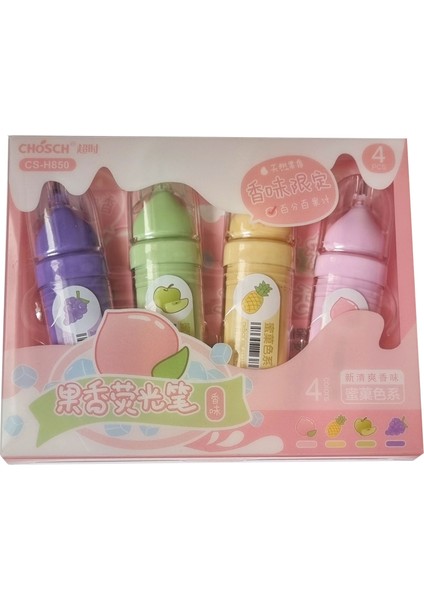 4'lü Pastel Renkler Chosch Ferahlatıcı Meyve Kokulu Fosforlu Kalem