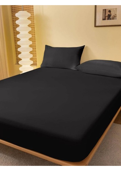 Ranforce Pamuklu Siyah Yastık Kılıflı Lastikli Çarşaf Takımı 160 x 200