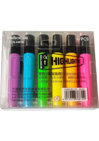 6'lı Neon Renkler Chosch Scented Highlighter Fosforlu Kalem