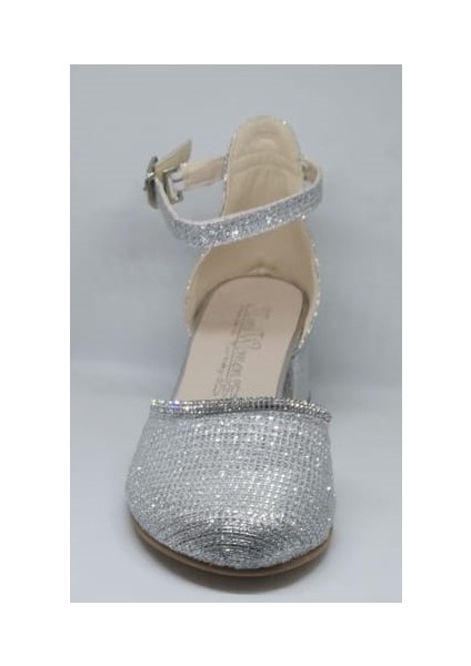 Miniwomen 771 Çocuk Taşlı Önü ve Arkası Kapalı Yan Açık Topuklu Abiye Ayakkabı Gümüş Simli fiyatları