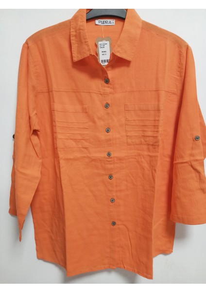 Büyük Beden Pamuk Keten Çift Cepli Yakalı Katlanabilir Kollu Gömlek indirimleri