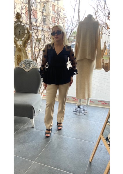 Siyah Kol Detaylı Kruvaze Blouse modelleri