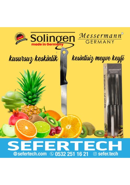 Messermann Germany Sefertech | Bıçak Seti - Solingen | 6'lı Tek Renk Takım Sebze Meyve Bıçağı