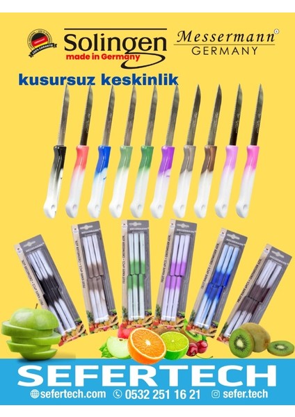 Messermann Germany Sefertech | Bıçak Seti - Solingen | 6'lı Tek Renk Takım Sebze Meyve Bıçağı