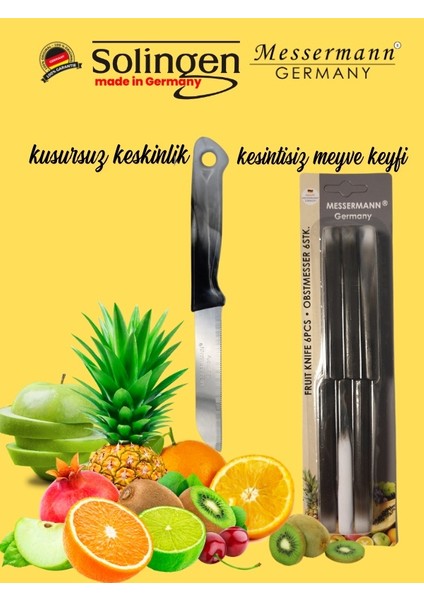 Messermann Germany Sefertech | Bıçak Seti - Solingen | 6'lı Tek Renk Takım Sebze Meyve Bıçağı