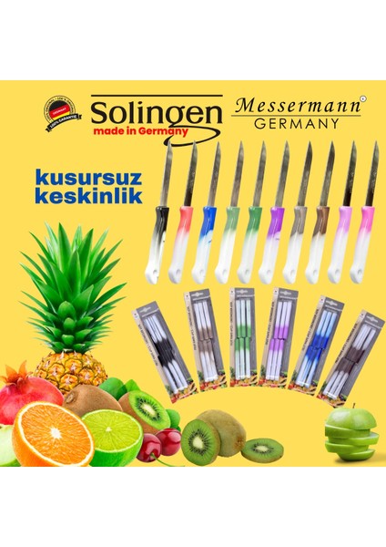 Messermann Germany Sefertech | Bıçak Seti - Solingen | 6'lı Tek Renk Takım Sebze Meyve Bıçağı