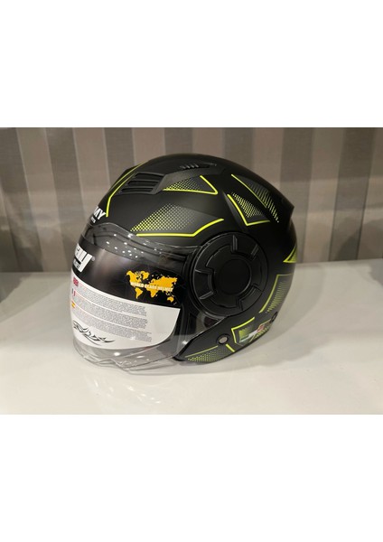 Kask Sway SW-766 Matt Cırcle Black Yellow Güneş Gözlüklü