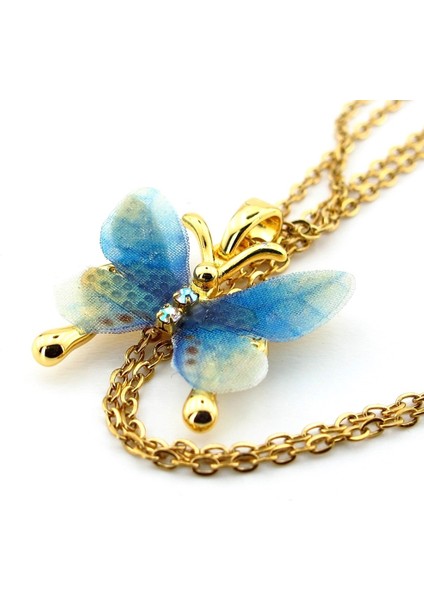 Mavi Yeşil Renkli Kelebek Paslanmaz Sarı Çelik Kadın Kolye Zincir Q0794 modelleri