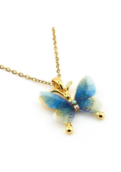 Mavi Yeşil Renkli Kelebek Paslanmaz Sarı Çelik Kadın Kolye Zincir Q0794 fırsatları