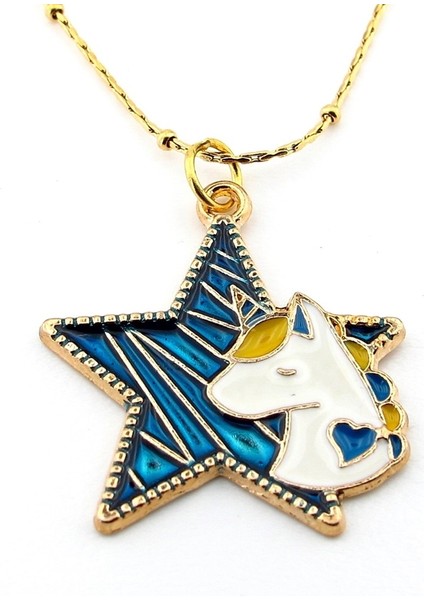 Unicorn Yıldız Tek Boynuzlu At Sarı Çelik Zincir Kadın Kolye Q0773
