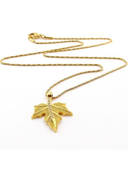 Çınar Yaprak Zirkon Taşlı Sarı Paslanmaz Çelik Zincir Kadın Kolye Q0784 fiyatları