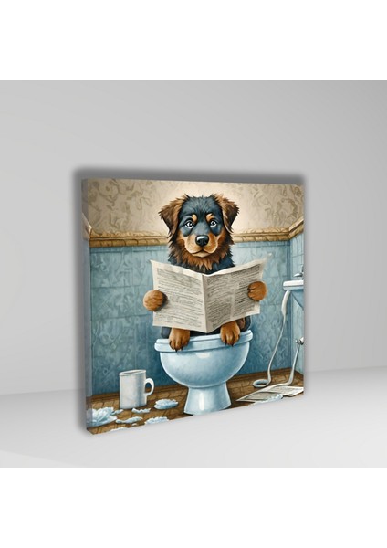 Tekli Kare Kanvas Banyo Tablosu Gazete Okuyan Rottweiler fiyatları