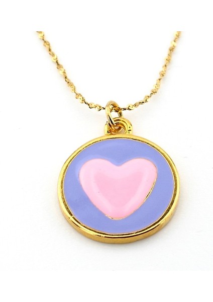 Pembe Kalp Mor Yuvarlak Çelik Zincir Kadın Kolye Q0758 fırsatları