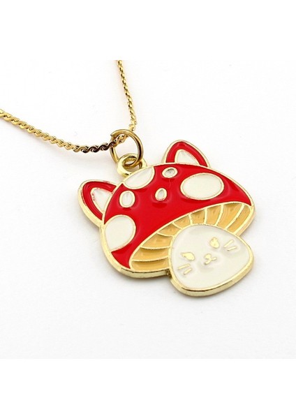 Kawaii Fungi Cat Kedi Mantar Sarı Paslanmaz Çelik Zincir Kadın Kolye Q0781