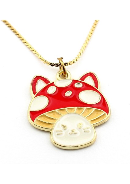 Kawaii Fungi Cat Kedi Mantar Sarı Paslanmaz Çelik Zincir Kadın Kolye Q0781 fırsatları
