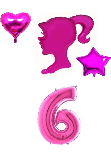 Pembe Kız Kalp Yıldız ve Rakam Folyo Balon Seti