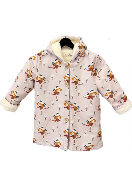 Patenci Kız Temalı, Kapüşonlu Içi Peluş Kaplı Pembe Renk Kız Çocuk Parka
