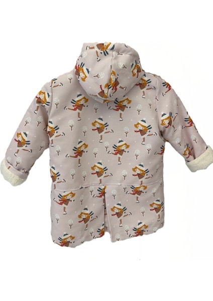 Patenci Kız Temalı, Kapüşonlu Içi Peluş Kaplı Pembe Renk Kız Çocuk Parka